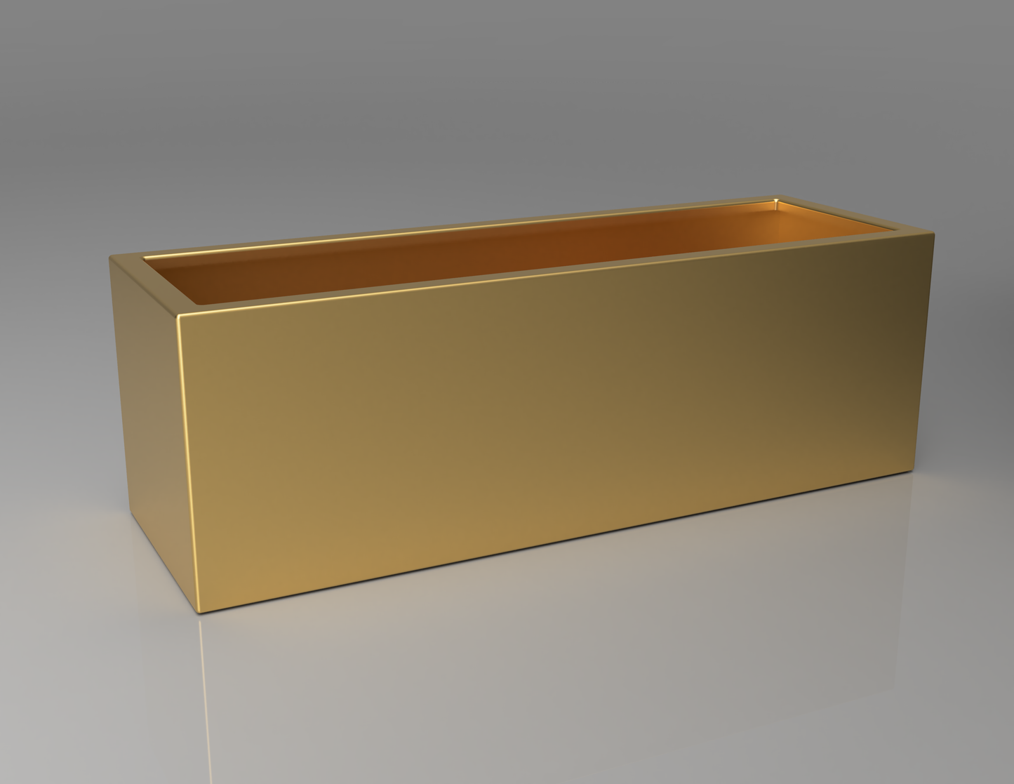 1200mm British manufactured trough metal planter in special effect Gold, suitable for indoor and outdoor use.