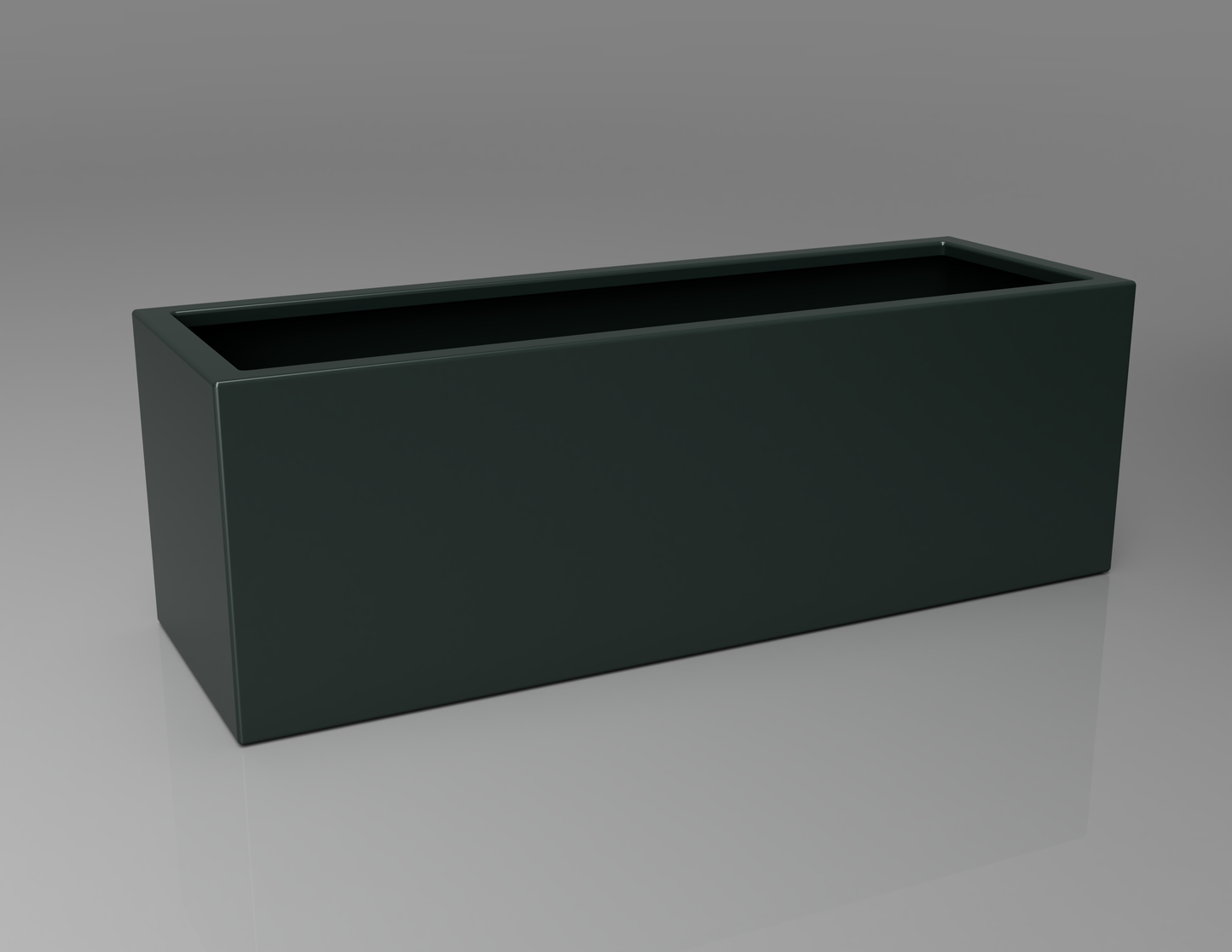 1200mm British manufactured trough metal planter in RAL6012 Black Green, suitable for indoor and outdoor use.