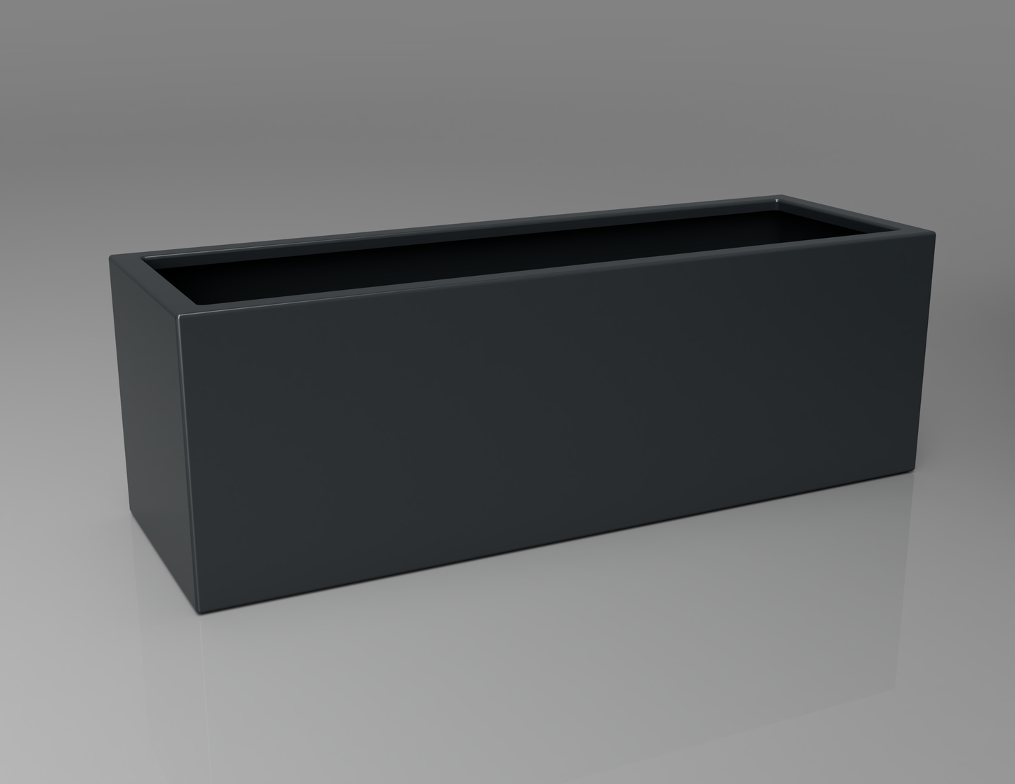 1200mm British manufactured trough metal planter in RAL7016 Anthracite Grey, suitable for indoor and outdoor use.
