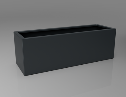 1200mm British manufactured trough metal planter in RAL7016 Anthracite Grey, suitable for indoor and outdoor use.