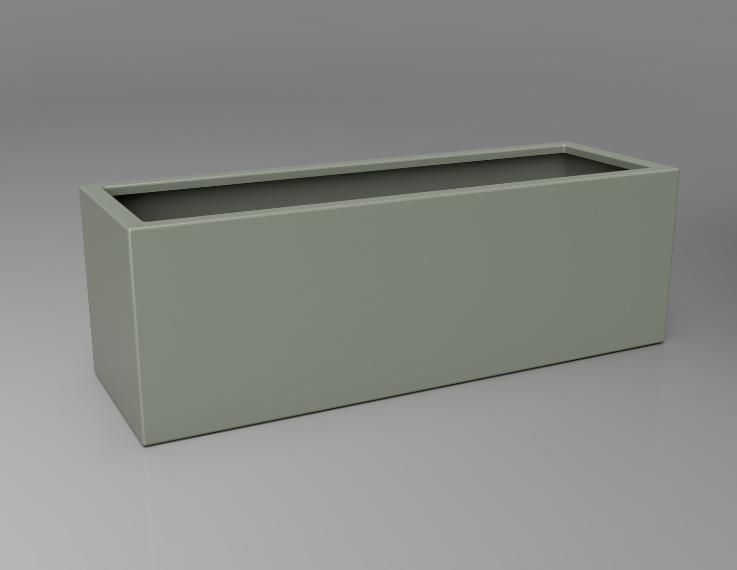 1200mm British manufactured trough metal planter in RAL7033 Cement Grey, suitable for indoor and outdoor use.