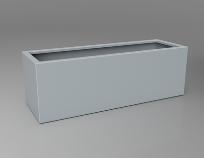1200mm British manufactured trough metal planter in RAL7040 Window Grey, suitable for indoor and outdoor use.