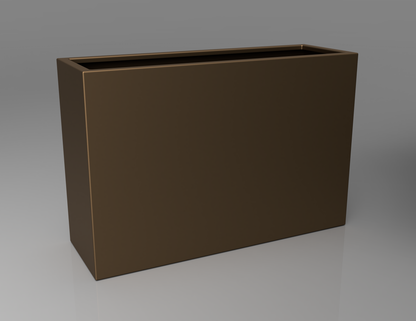 1200mm British manufactured tall trough metal planter in special effect Bronze, suitable for indoor and outdoor use.