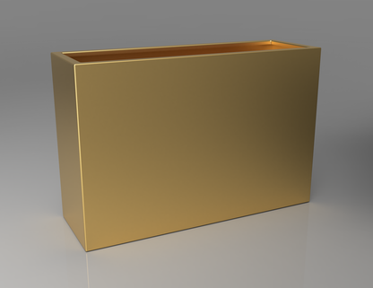 1200mm British manufactured tall trough metal planter in special effect Gold, suitable for indoor and outdoor use.