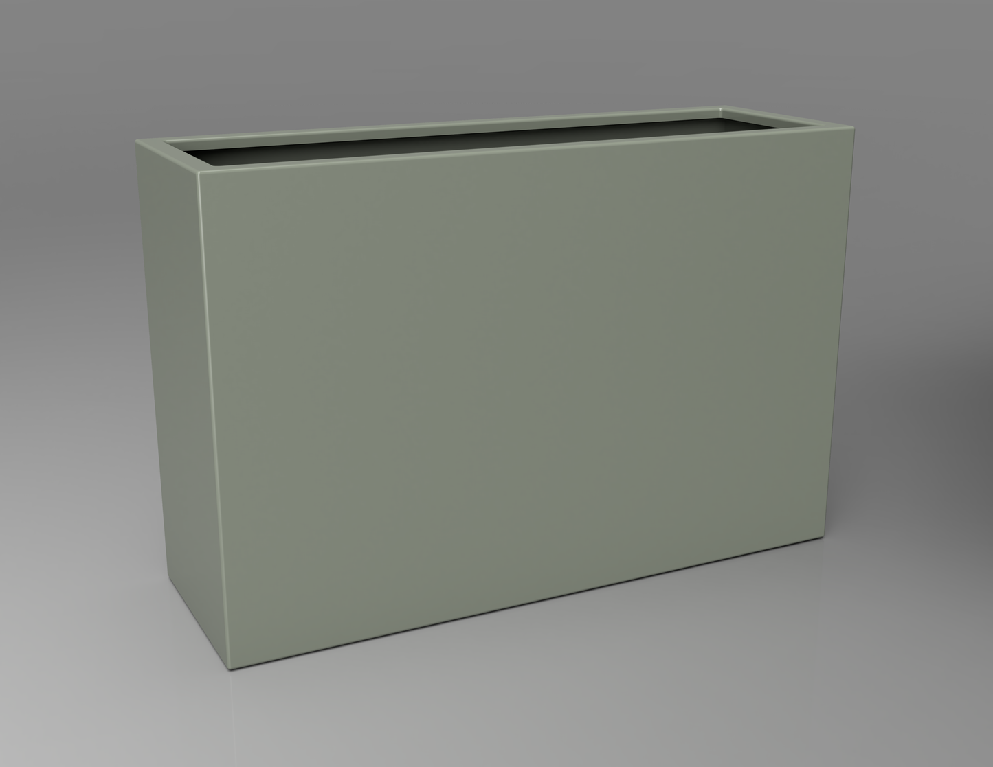 1200mm British manufactured tall trough metal planter in RAL7033 Cement Grey, suitable for indoor and outdoor use.