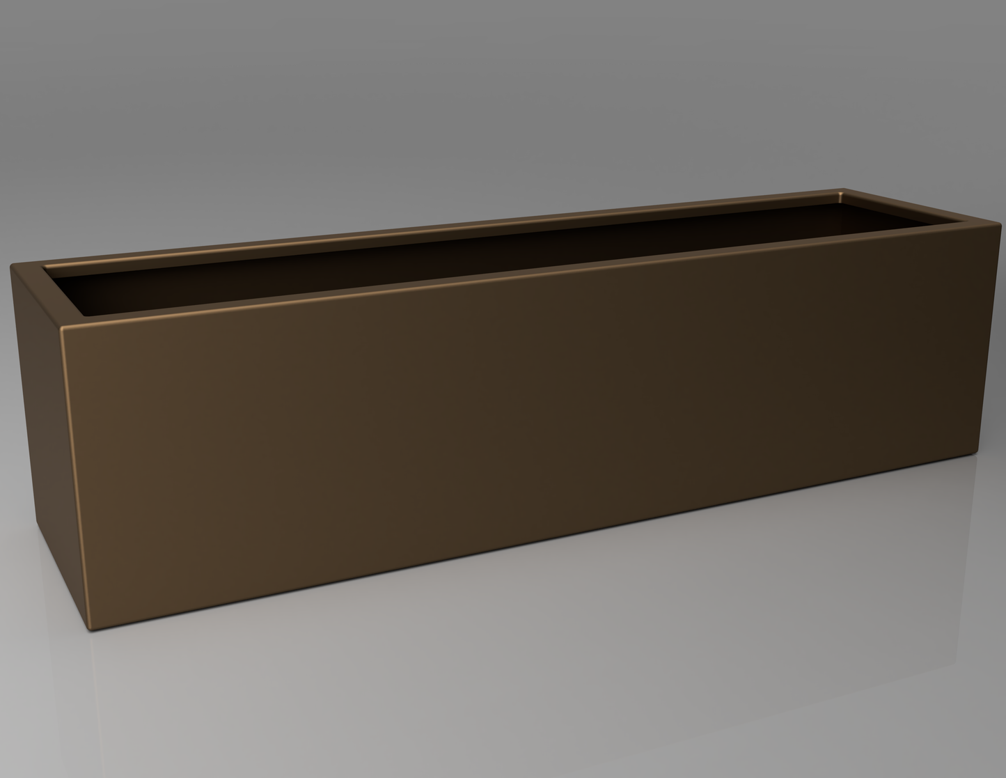 1500mm British manufactured trough metal planter in special effect Bronze, suitable for indoor and outdoor use.