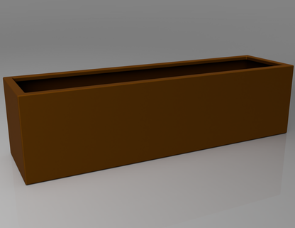 1500mm British manufactured trough metal planter in special effect Faux Corten, suitable for indoor and outdoor use.