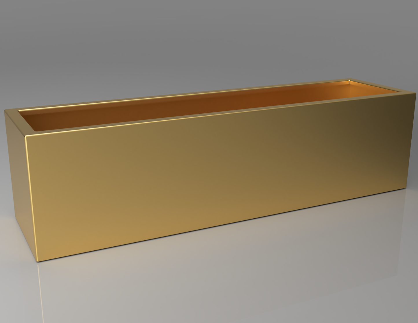 1500mm British manufactured trough metal planter in special effect Gold, suitable for indoor and outdoor use.