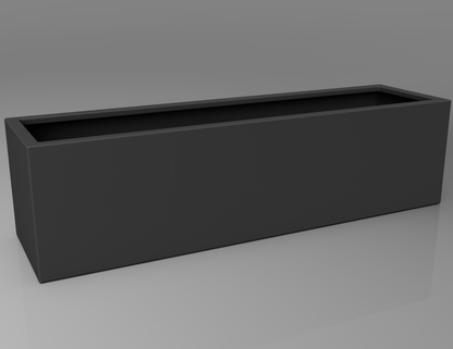 1500mm British manufactured trough metal planter in special effect Manganese, suitable for indoor and outdoor use.