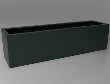 1500mm British manufactured trough metal planter in RAL6012 Black Green, suitable for indoor and outdoor use.