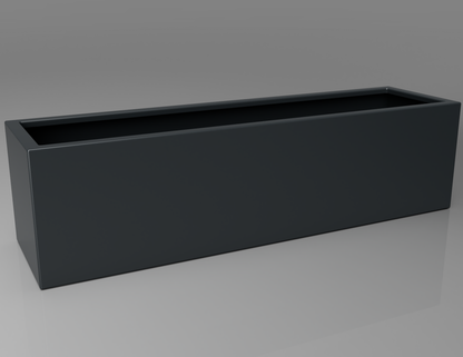 1500mm British manufactured trough metal planter in RAL07016 Anthracite Grey, suitable for indoor and outdoor use.