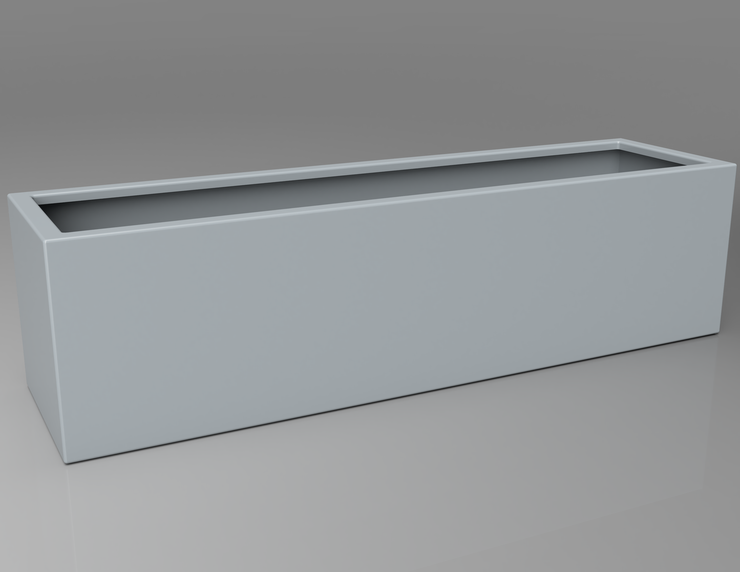 1500mm British manufactured trough metal planter in RAL7040 Window Grey, suitable for indoor and outdoor use.