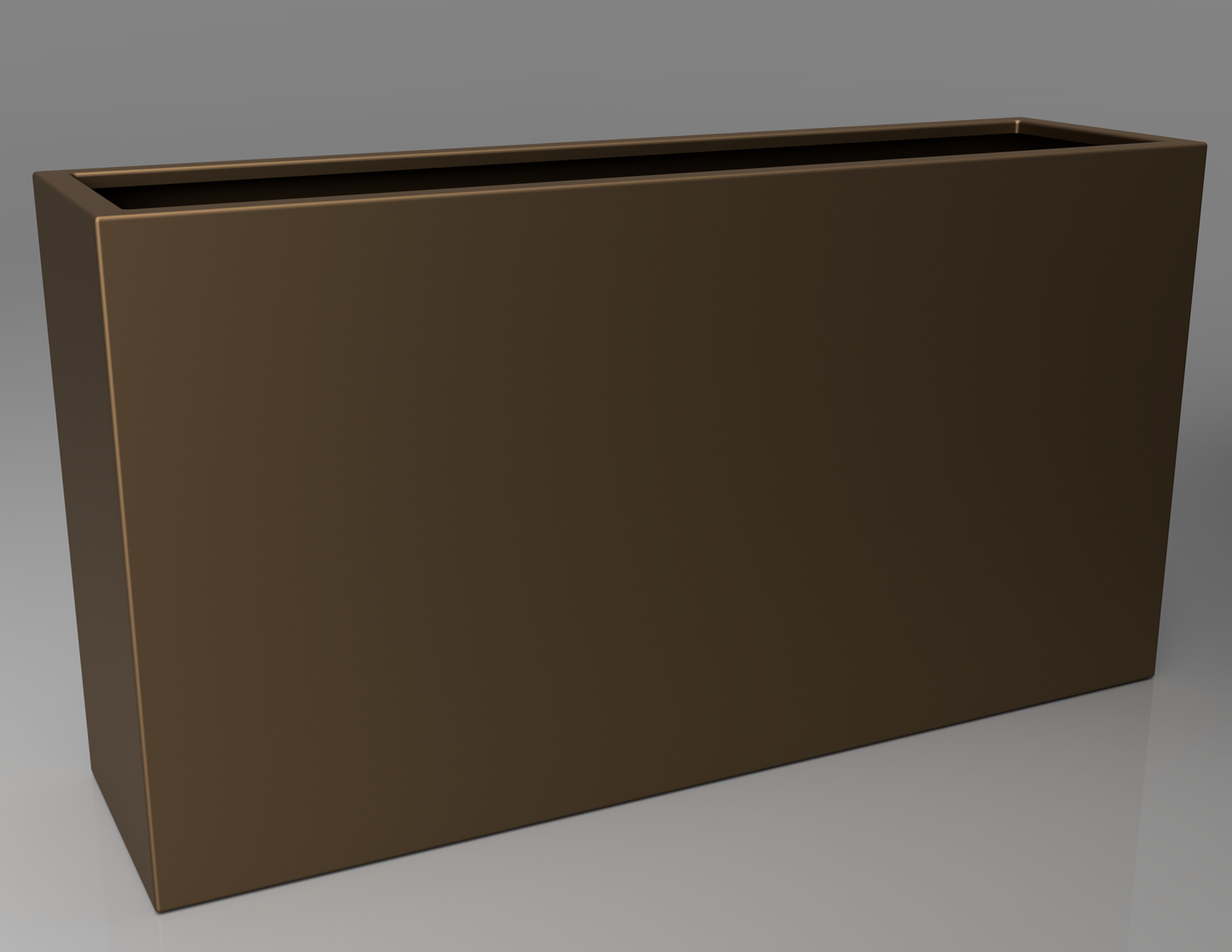 1500mm British manufactured tall trough metal planter in special effect Bronze, suitable for indoor and outdoor use.