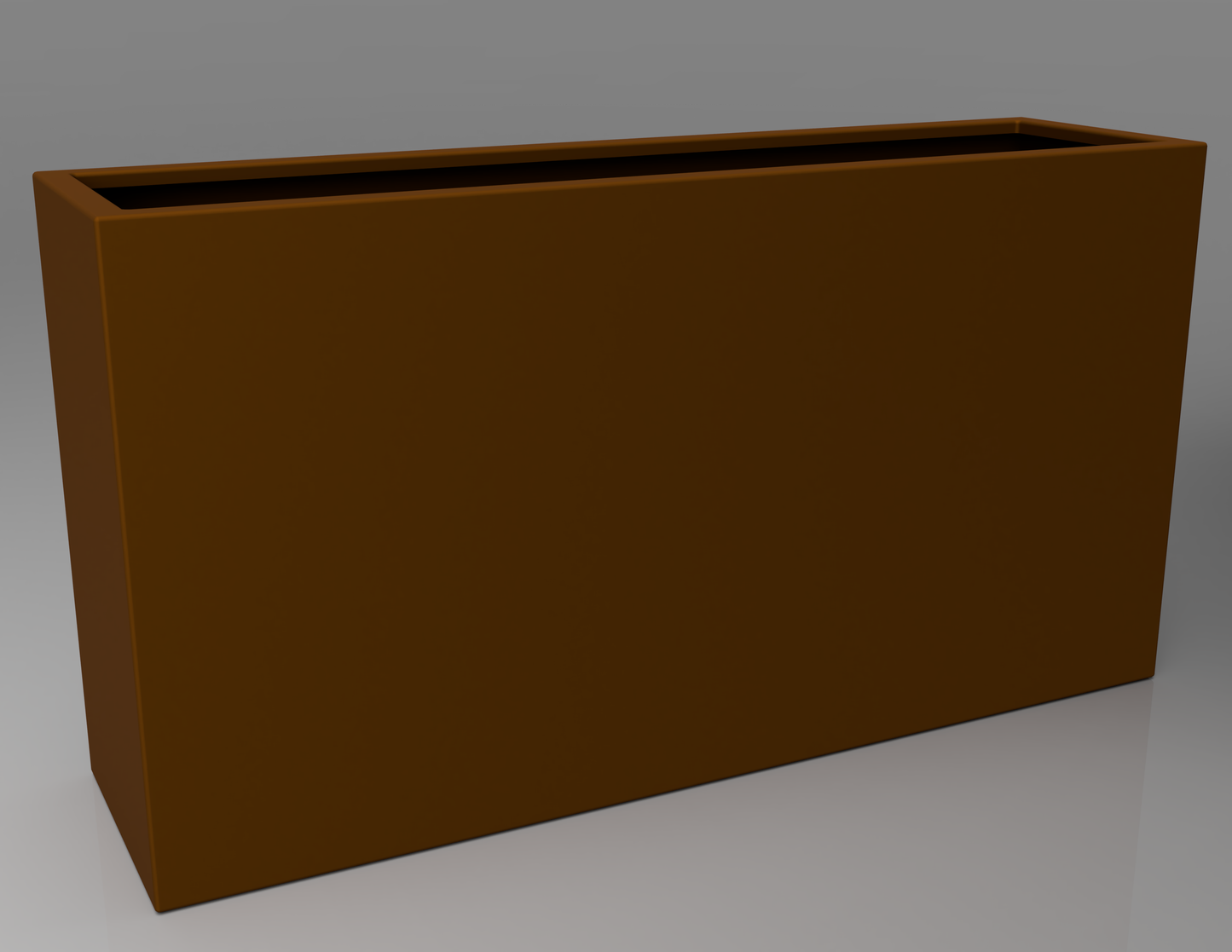 1500mm British manufactured tall trough metal planter in special effect Faux Corten, suitable for indoor and outdoor use.