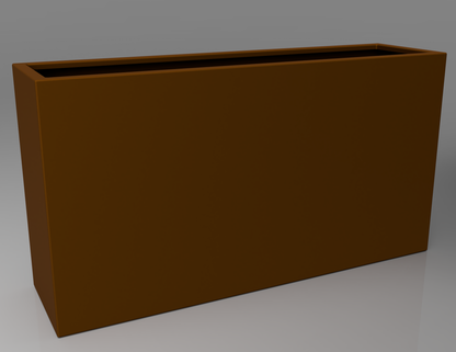 1500mm British manufactured tall trough metal planter in special effect Faux Corten, suitable for indoor and outdoor use.