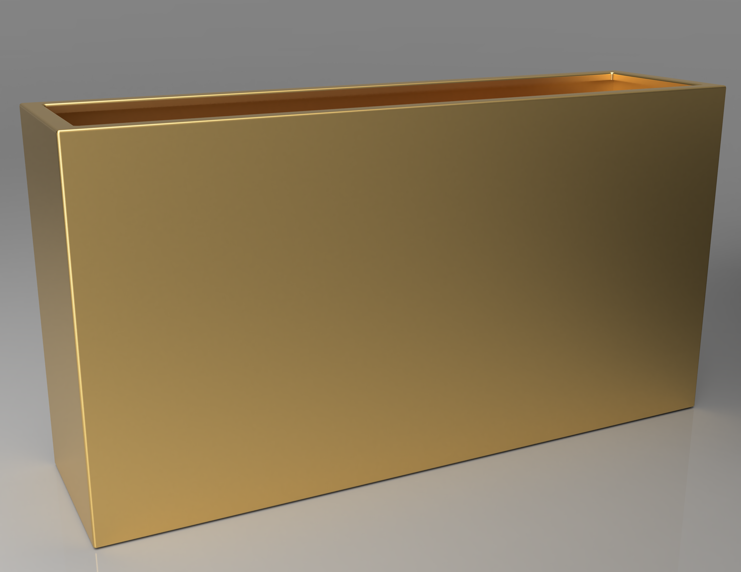 1500mm British manufactured tall trough metal planter in special effect Gold, suitable for indoor and outdoor use.