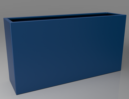 1500mm British manufactured tall trough metal planter in RAL5010 Blue, suitable for indoor and outdoor use.