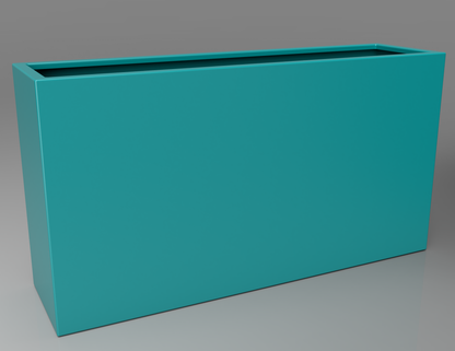 1500mm British manufactured tall trough metal planter in RAL5018 Turquoise, suitable for indoor and outdoor use.