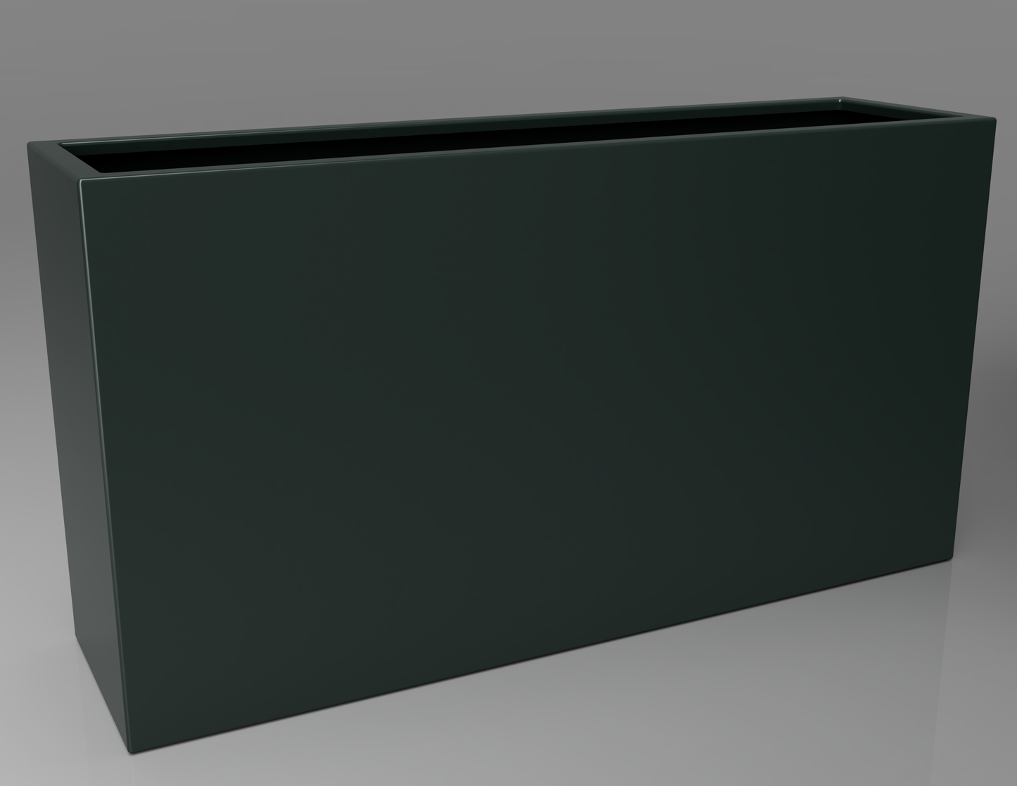 1500mm British manufactured tall trough metal planter in RAL6012 Black Green, suitable for indoor and outdoor use.