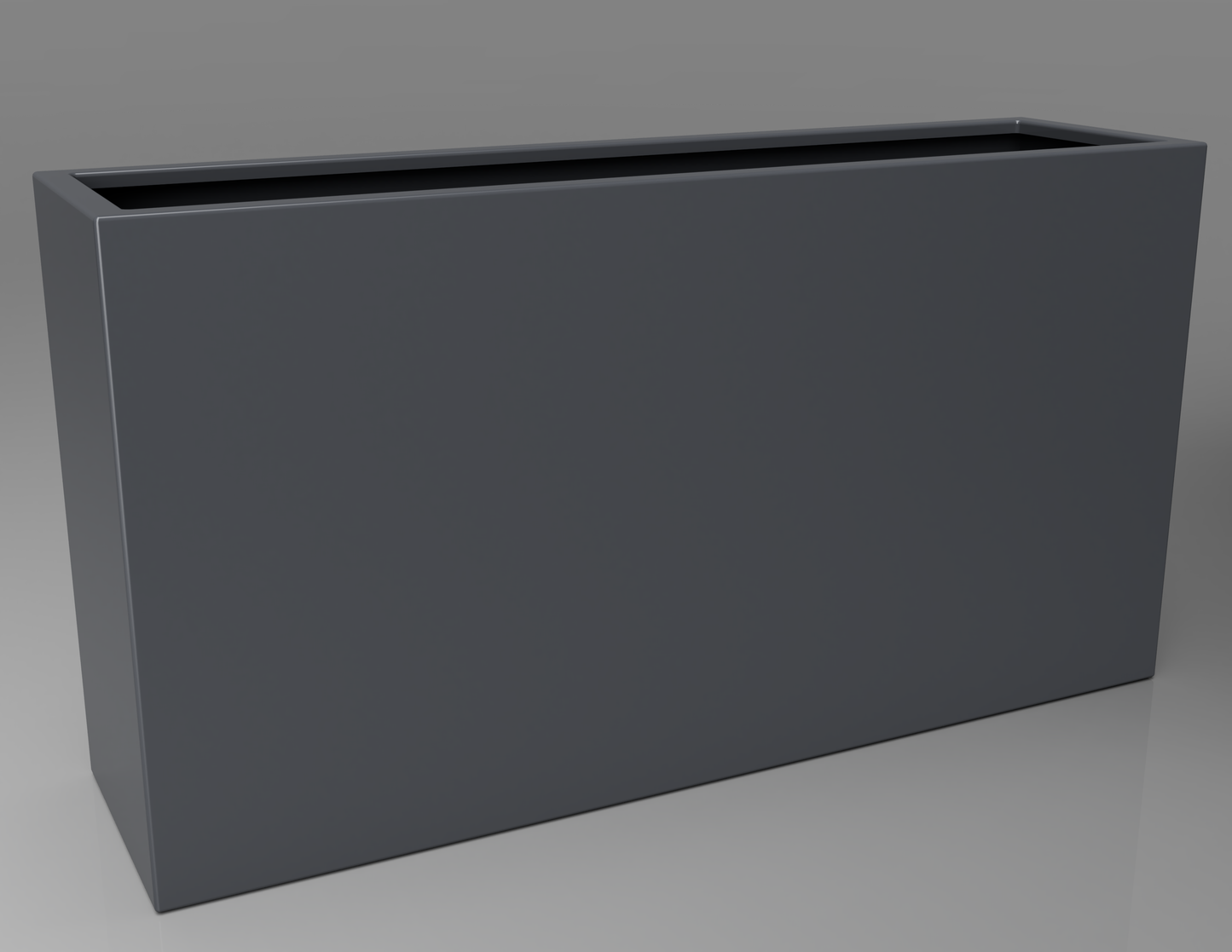 1500mm British manufactured tall trough metal planter in RAL7015 Slate Grey, suitable for indoor and outdoor use.