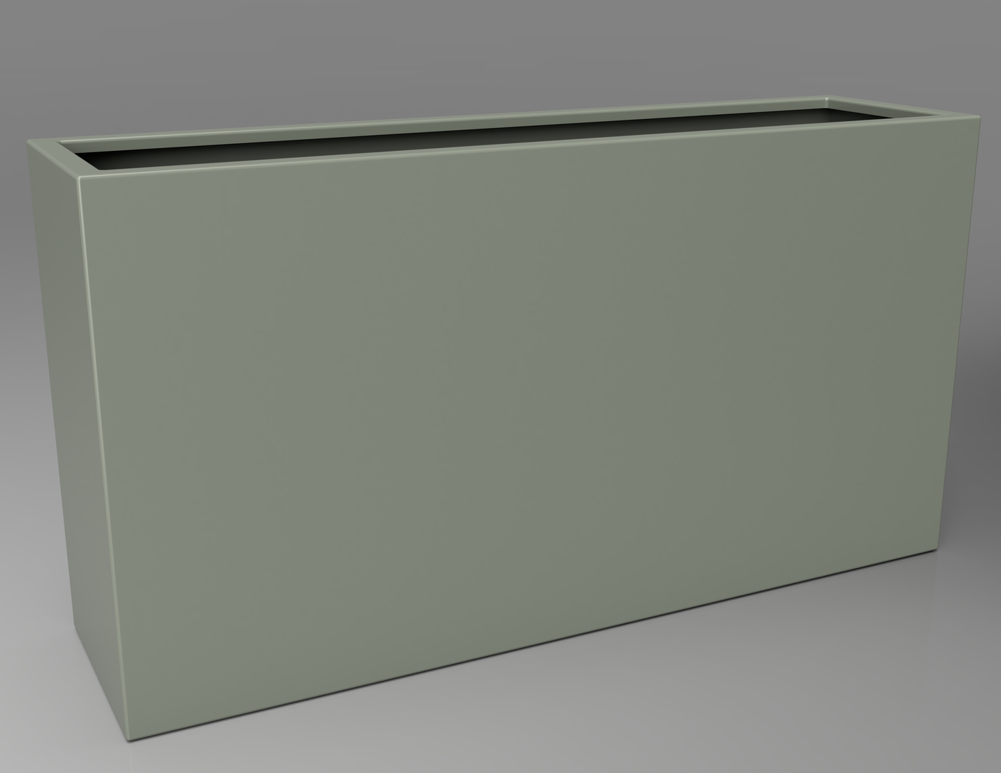 1500mm British manufactured tall trough metal planter in RAL7033 Cement Grey, suitable for indoor and outdoor use.