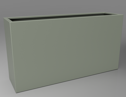 1500mm British manufactured tall trough metal planter in RAL7033 Cement Grey, suitable for indoor and outdoor use.