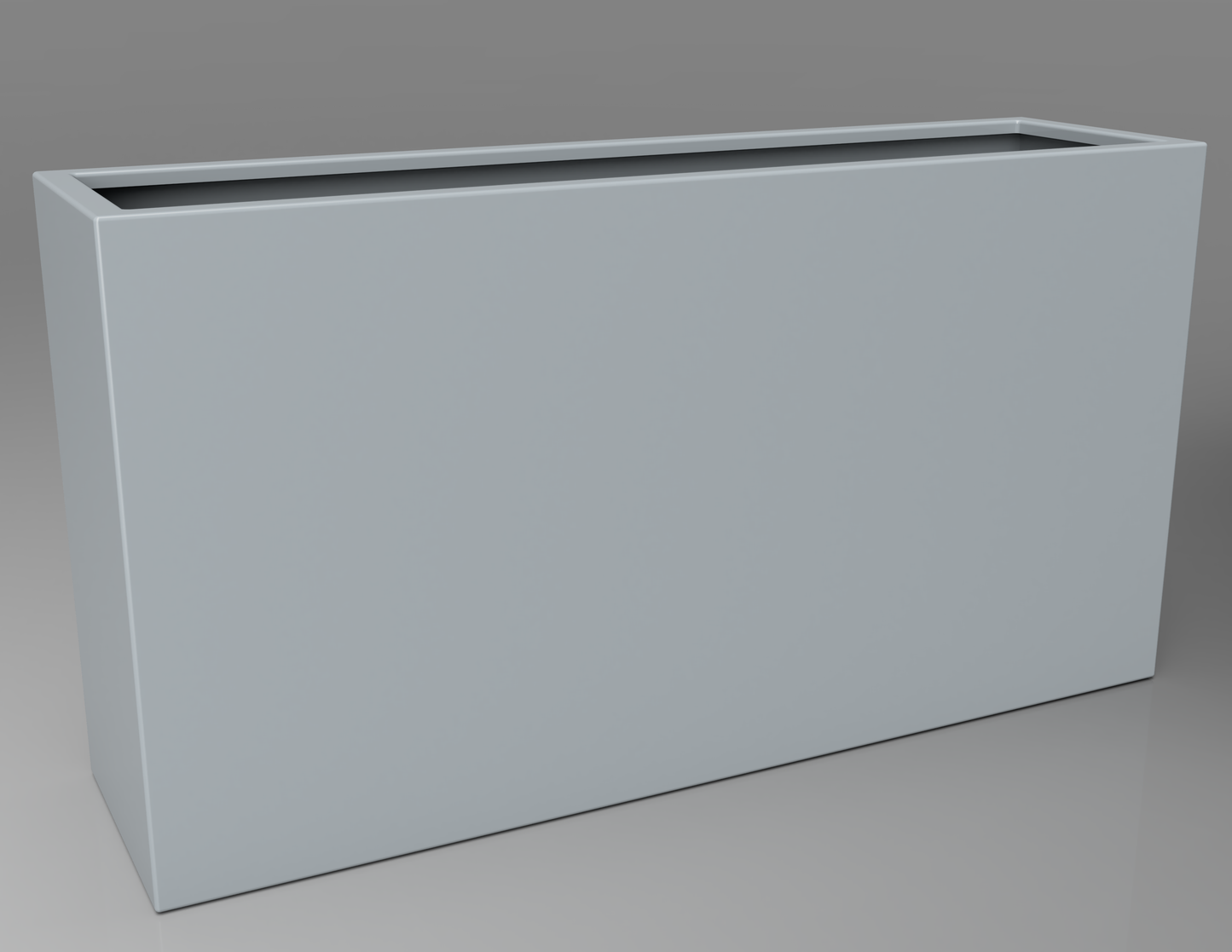 1500mm British manufactured tall trough metal planter in RAL7040 Window Grey, suitable for indoor and outdoor use.