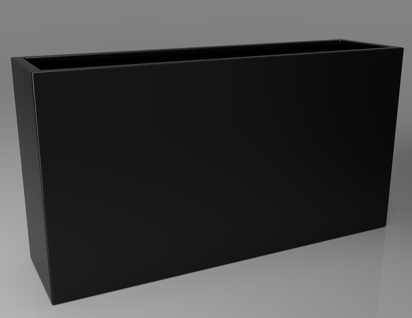 1500mm British manufactured tall trough metal planter in RAL9004 Black, suitable for indoor and outdoor use.