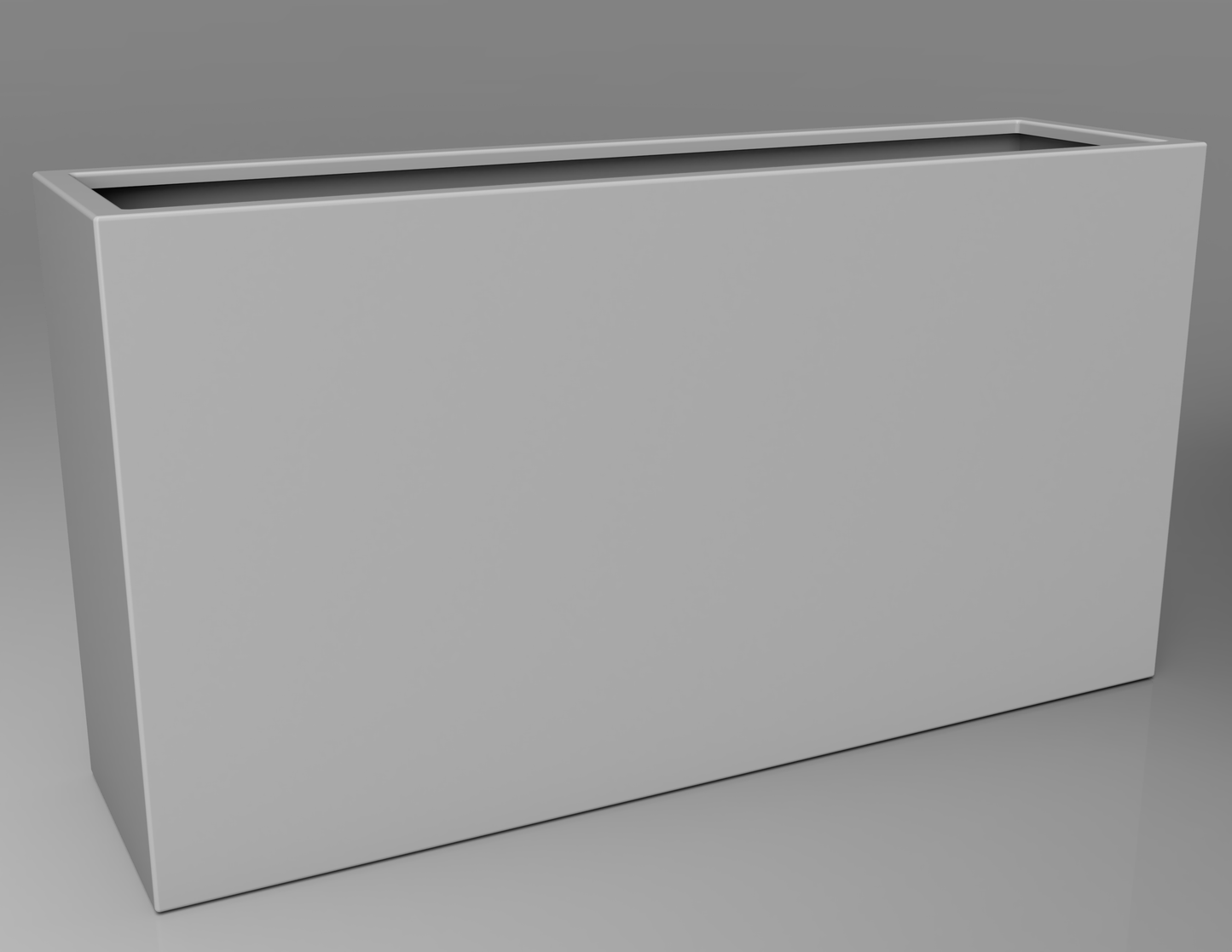 1500mm British manufactured tall trough metal planter in RAL9006 Silver, suitable for indoor and outdoor use.