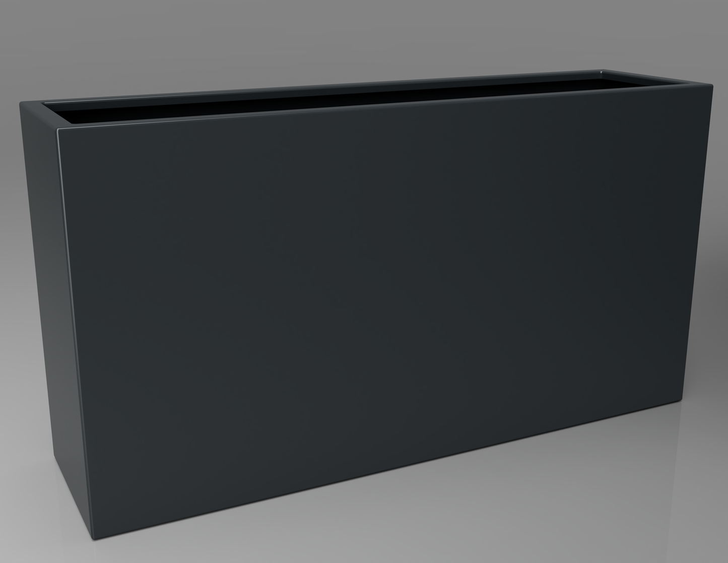 1500mm British manufactured tall trough metal planter in RAL7016 Anthracite Grey, suitable for indoor and outdoor use.