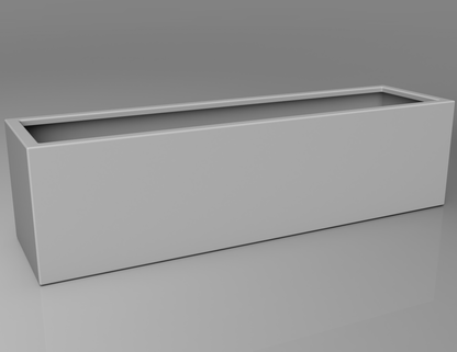 1500mm British manufactured trough metal planter in RAL9006 Silver, suitable for indoor and outdoor use.