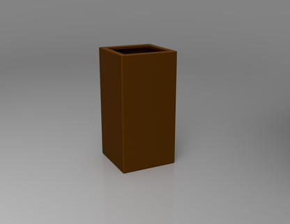 400mm British manufactured tall column metal planter in special effect Faux Corten, suitable for indoor and outdoor use.