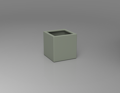 400mm British manufactured square metal planter in RAL7033 Cement Grey suitable for indoor and outdoor use.