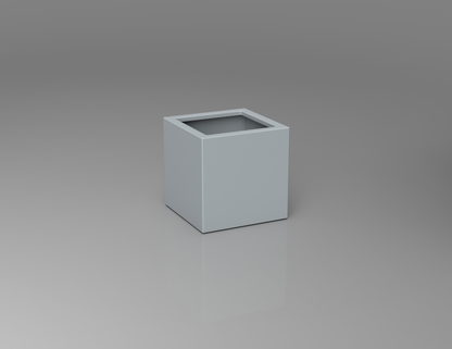 400mm British manufactured square metal planter in RAL7040 Window Grey, suitable for indoor and outdoor use.