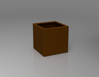 500mm British manufactured square metal planter in special effect Faux Corten, suitable for indoor and outdoor use.