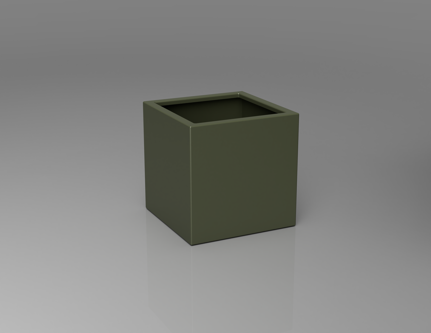 500mm British manufactured square metal planter in RAL6003 Olive Green, suitable for indoor and outdoor use.