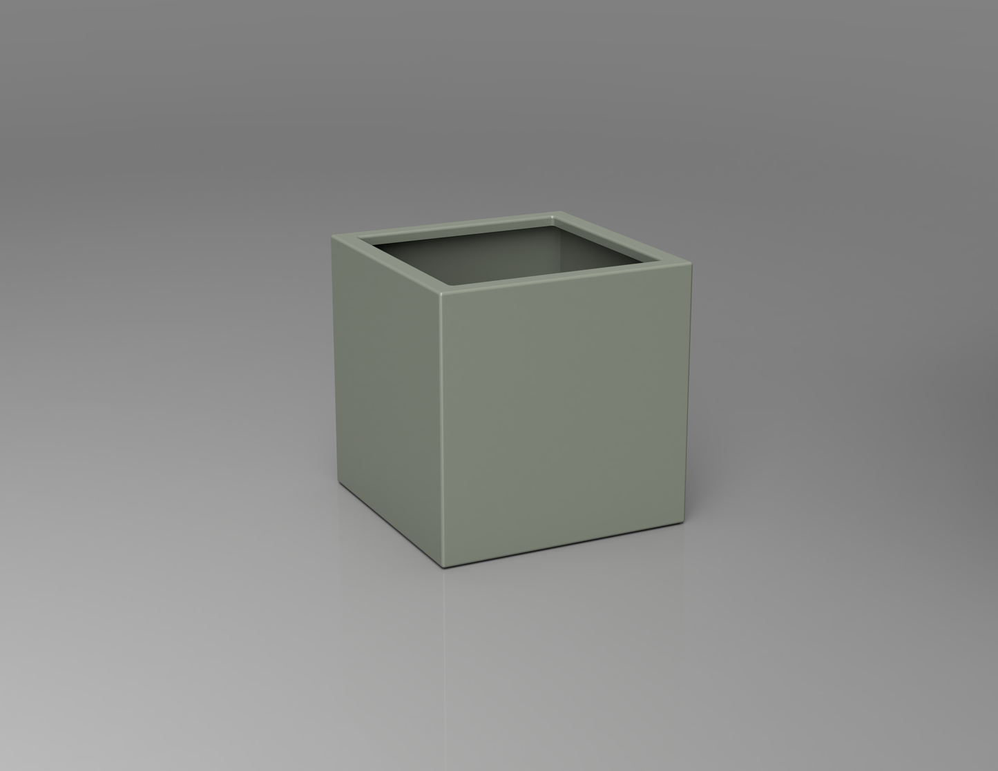 500mm British manufactured square metal planter in RAL7033 Cement Grey, suitable for indoor and outdoor use.