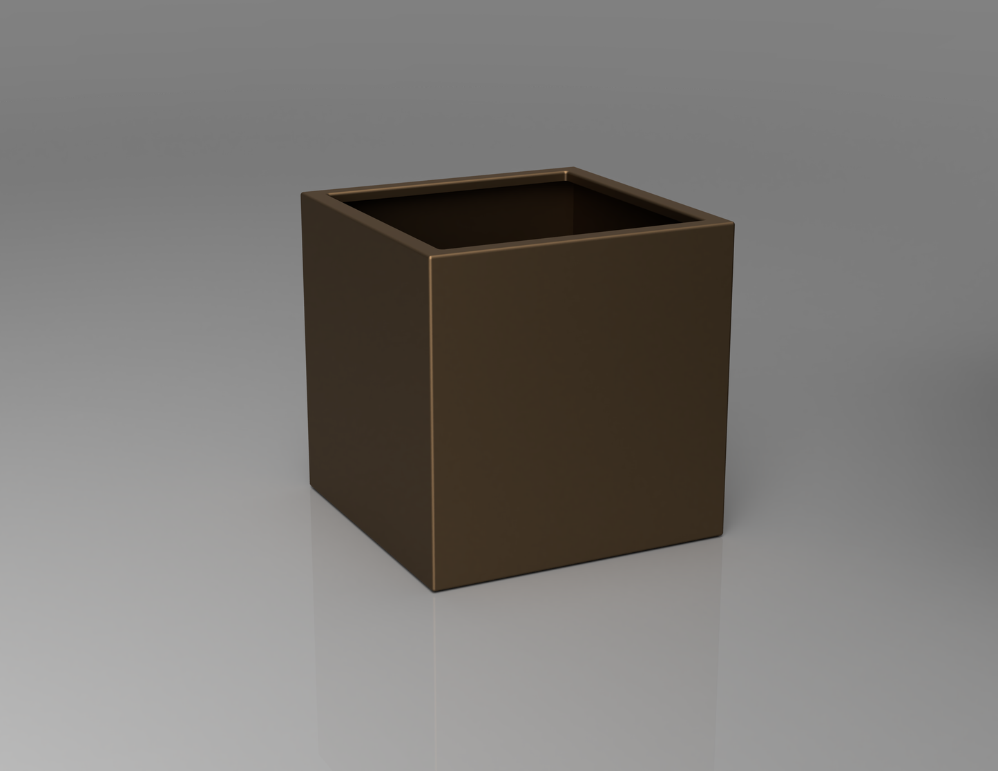 600mm British manufactured square metal planter in special effect Bronze, suitable for indoor and outdoor use.