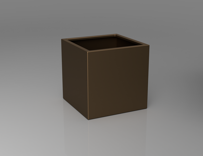 600mm British manufactured square metal planter in special effect Bronze, suitable for indoor and outdoor use.
