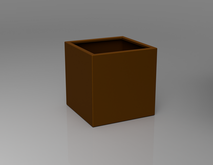 600mm British manufactured square metal planter in special effect Faux Corten, suitable for indoor and outdoor use.