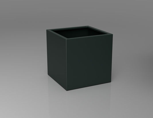 600mm British manufactured square metal planter in RAL6012 Black Green, suitable for indoor and outdoor use.