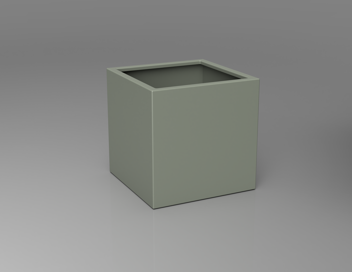 600mm British manufactured square metal planter in RAL7033 Cement Grey, suitable for indoor and outdoor use.