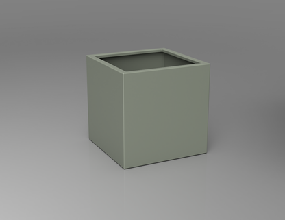 600mm British manufactured square metal planter in RAL7033 Cement Grey, suitable for indoor and outdoor use.
