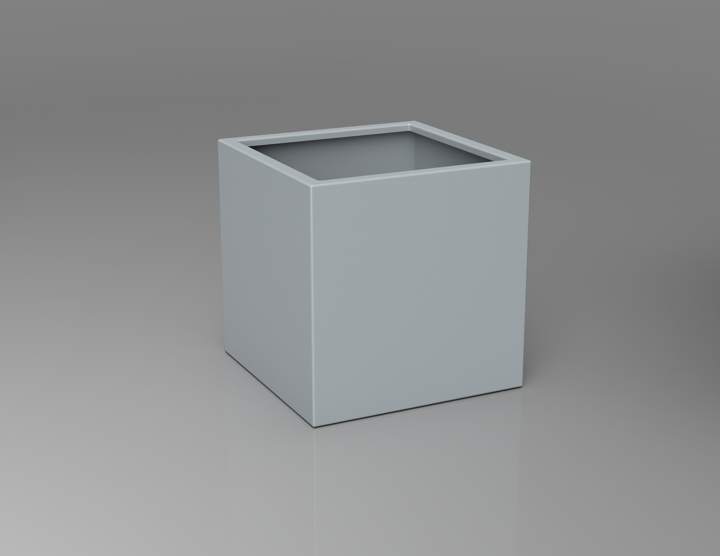 600mm British manufactured square metal planter in RAL7040 Window Grey, suitable for indoor and outdoor use.