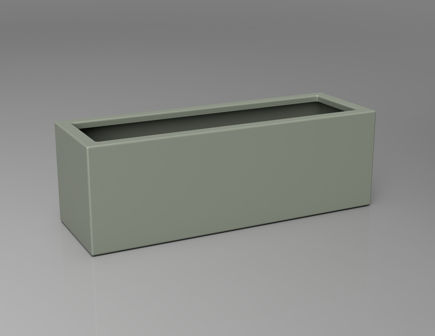 900mm British manufactured trough metal planter in RAL7033 Cement Grey, suitable for indoor and outdoor use.
