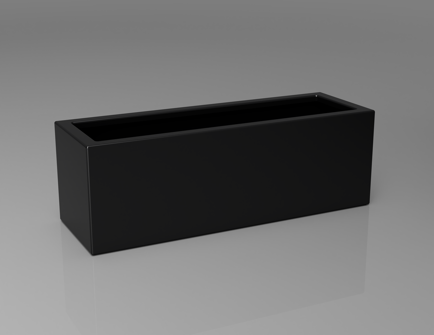 900mm British manufactured trough metal planter in RAL9004 Black, suitable for indoor and outdoor use.