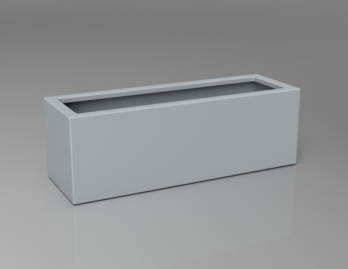 900mm British manufactured trough metal planter in RAL7040 Window Grey, suitable for indoor and outdoor use.
