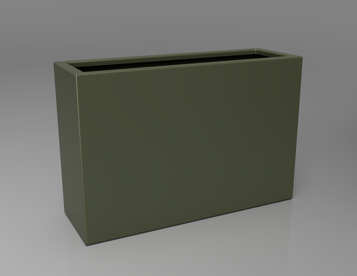 900mm British manufactured tall trough metal planter in RAL6003 Olive Green, suitable for indoor and outdoor use.